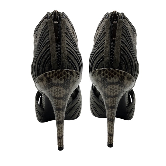CHRISTIAN DIOR GREY TEMPTATION PYTHON STRAPPY PEEP TOE ANKLE BOOTIES - Picture 6 of 8